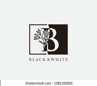 Vintage B Letter Leaves Logo. Black and White B With Classy Leaves Shape design perfect for fashion, Jewelry, Beauty Salon, Cosmetics, Spa, Hotel and Restaurant Logo. 