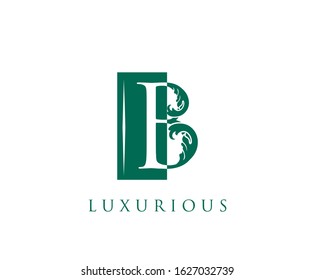 Vintage B Letter Swirl Logo. Green and White B With Classy Leaves Shape design perfect for fashion, Jewelry, Beauty Salon, Cosmetics, Spa, Hotel and Restaurant Logo. 