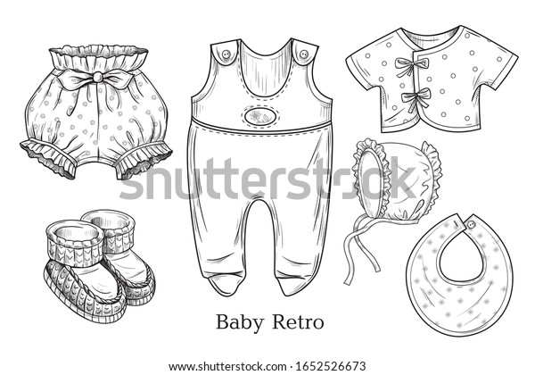 Vintage Baby Clothes Engraved Vector Sketches Stock Vector Royalty Free