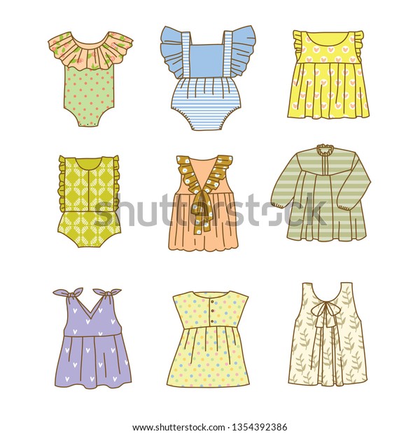 Vintage Baby Girl Clothes Clipart Set Stock Vector (Royalty Free ...