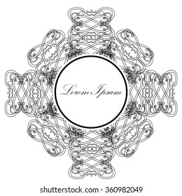 Vintage background, antique black frame. Black vintage frame on a white background