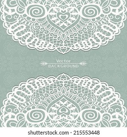 Vintage background, antique greeting card, invitation with lace and geometric ornament, beautiful luxury postcard, ornate page cover, ornamental pattern template for design