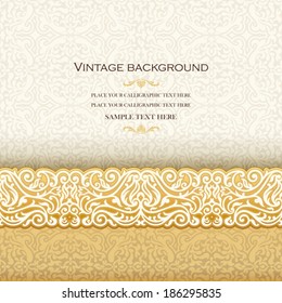 Vintage background, antique invitation card, royal greeting with lace and floral ornament, beautiful, luxury postcard, ornate page cover, ornamental pattern template, elegant  layout for design