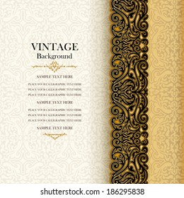 Vintage background, antique invitation card, royal greeting with lace and floral ornament, beautiful, luxury postcard, ornate page cover, ornamental pattern template, elegant  layout for design