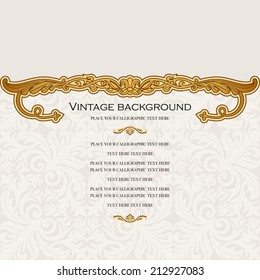 Vintage background, antique invitation card, royal greeting with lace and floral ornament, beautiful, luxury light postcard, ornate page cover, ornamental pattern template, elegant layout for design