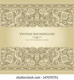 Vintage background, antique style invitation and greeting card, victorian rich ornament, baroque frame, beautiful retro brochure, ornate cover page, label, ornamental pattern template for design