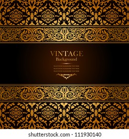 Vintage background, antique, victorian gold ornament, baroque frame, beautiful old paper, card, ornate cover page, label; floral luxury ornamental pattern template for design