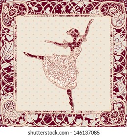 Vintage background with ballerina. Vector design.