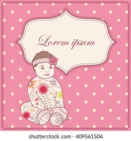 Vintage background with banner and baby girl
