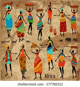 Vintage background with beautiful African women