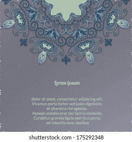 Vintage background. Beautiful floral round pattern in grunge style. Can be used as greeting card or invitation.  Vector illustration.