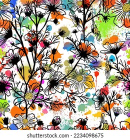 Vintage background with blots and flowers. Vector illustration. Vector illustration