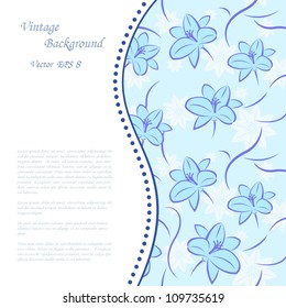 Vintage background with blue flowers. Vector illustration