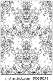 Vintage background brown baroque pattern. Vector damask pattern element. Classical luxury old ornament, royal victorian texture. Anti stress coloring book for adult. Outline drawing coloring page.