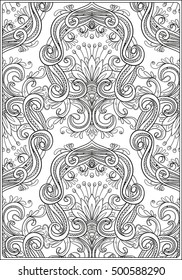 Vintage background brown baroque pattern. Vector damask pattern element. Classical luxury old ornament, royal victorian texture. Anti stress coloring book for adult. Outline drawing coloring page.