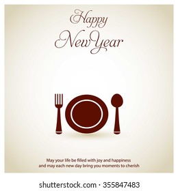 Vintage Background with brown Palate, spoon and Fork icon happy new year label typography poster template - 2016 Happy New Year wallpaper Background