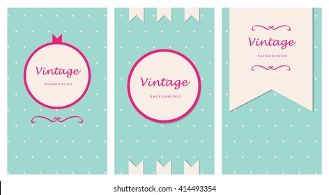 vintage background card in green pastel color with pink banner