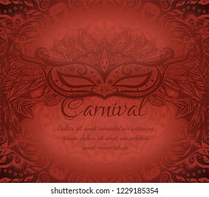 Vintage background with carnival mask and text. Sepia colors. Invitation card.