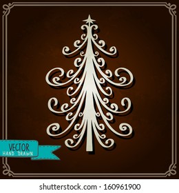 Vintage background with Christmas tree. Abstract design logo. Logotype art - vector