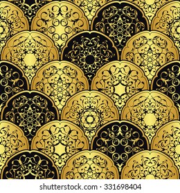 Vintage background with circles. Round lace decoration in a gold. Luxury style   