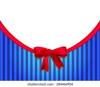 Vintage background in the colors of the flag of america, red ribbon with a bow on a white and blue striped background. Vector illustration