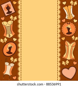 Vintage background with corsets and ornament . Vector