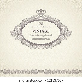 Vintage background with crown and seamless pattern