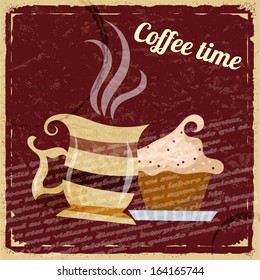 Vintage background with a cup of coffee and cake