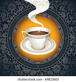 Vintage background with cup of coffee. Vector illustration.