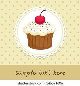 Vintage background with cupcake. Invitation template. Vector illustration. 