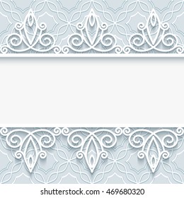 Fondo de Antiguas con adorno de borde de encaje recortado, elegante tarjeta de felicitación o Plantilla de invitación de boda, Ilustración vectorial, eps10