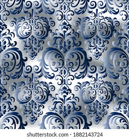 Vintage background with damask pattern in retro style. Seamless designer floral pattern. blue color