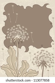 Vintage background with dandelions. Vector grunge card.