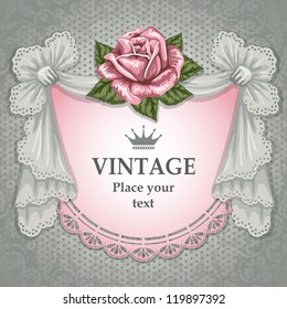 Vintage background decorated with lace pelmet and rose