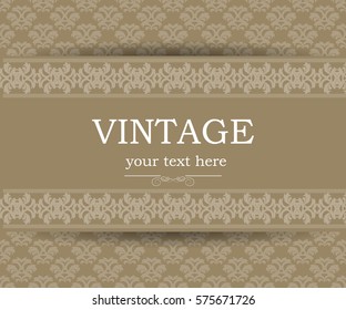 Vintage background with decorative frame. Elegant design element template with place for your text. Lace decoration for birthday greeting card, wedding invitation.