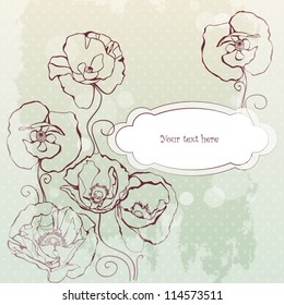 Vintage background with decorative poppies flowers and place for your text. Vector design for invitation or greeting card.