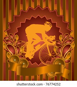 Vintage background design with bicyclist silhouette. Vector illustration.