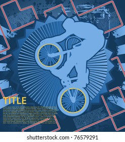Vintage background design with bmx cyclist silhouette. Vector illustration.