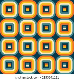 Vintage background design. Geometric seamless pattern. Squares with rounded corners. Decorative mosaic ornate. Vector illustration. 