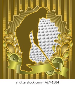 Vintage background design with golf player silhouette. Vector illustration.