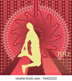 Vintage background design with jumping man silhouette. Vector illustration.