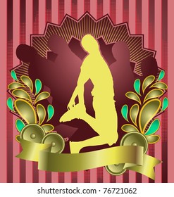 Vintage background design with man jumping silhouette. Vector illustration.