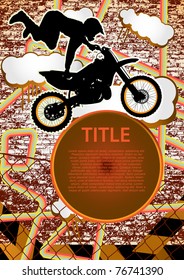 Vintage background design with motorcyclist silhouette. Vector illustration.