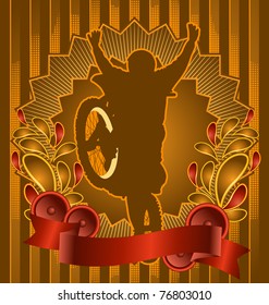 Vintage background design with motorcyclist silhouette. Vector illustration.
