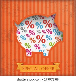 Vintage background design with piggy bank. Eps 10 vector file.
