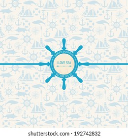 Vintage background design with seamless pattern with sea elements.