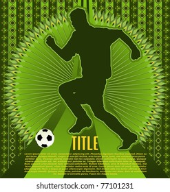 Vintage background design with soccer player silhouette. Vector illustration.