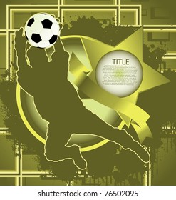 Vintage background design with star frame and soccer player silhouette. Vector illustration.