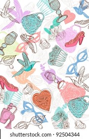 Vintage background with different things, vector