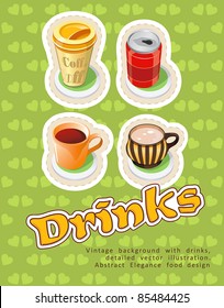 Vintage background with drinks, detailed vector illustration. Abstract Elegance food background.